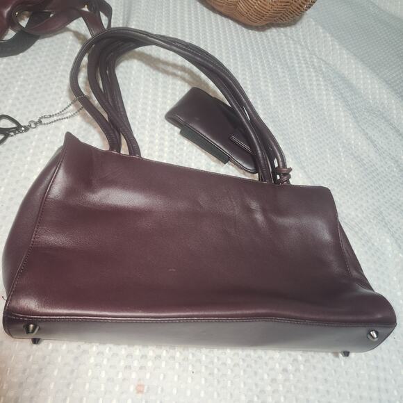 EASY SPIRIT EUC DARK WINE LEATHER SATCHEL BAG WITH CELL PHONE BAG - Picture 3 of 6